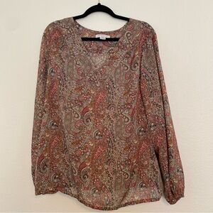 Liz Claiborne Paisley Relaxed Sheer Blouse with Long Sleeves and Camisole